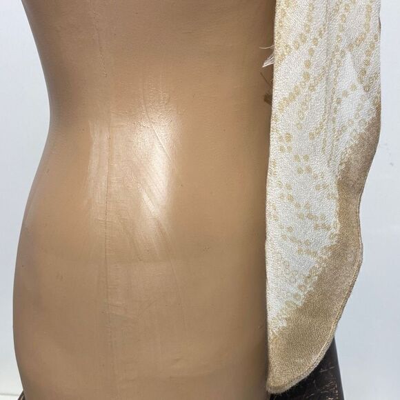 Hinge Unisex Geometric Pattern Fringe Hem Cream / Tan Scarf 33X72 - Picture 6 of 8